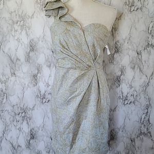 Ark & Co one shoulder metallic floral wool blend sheath dress size small